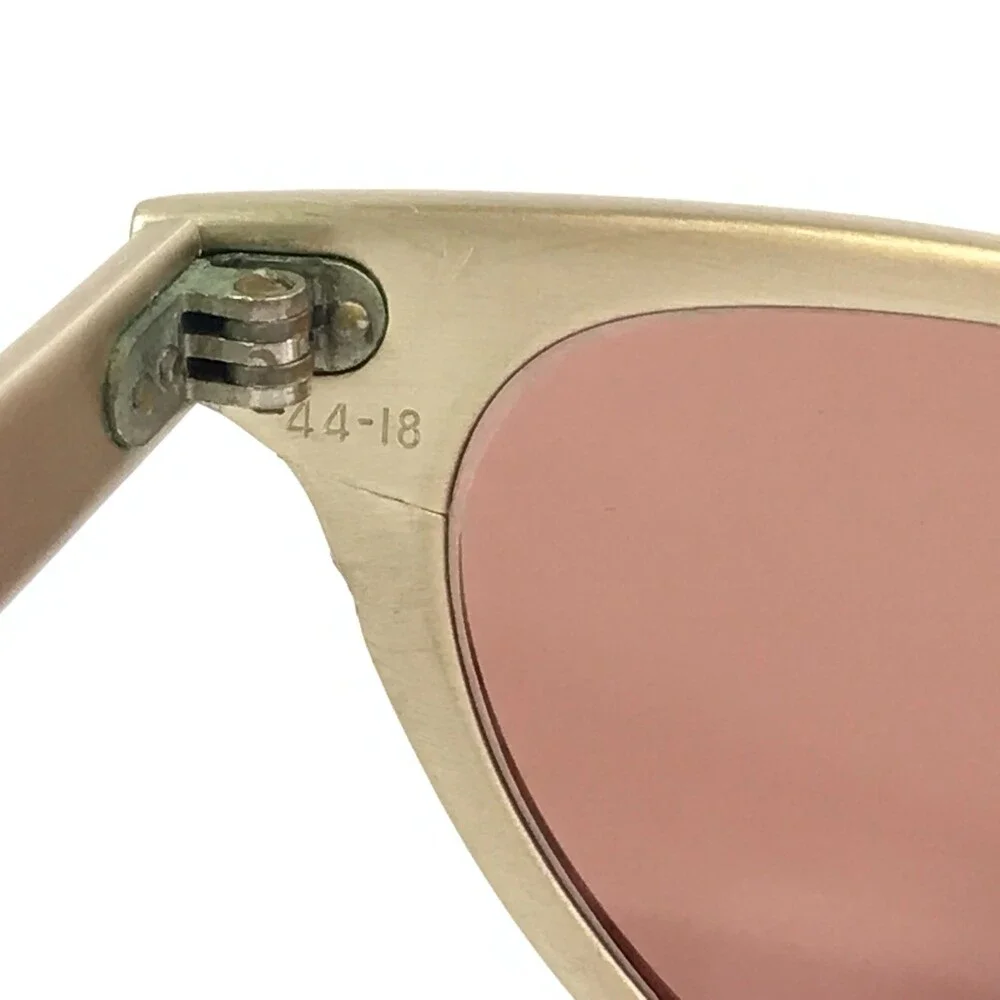 Vintage Artcraft Sunglasses 4-5 1/4 Satin Gold Aluminum Cat Eye w/ Red Lenses